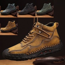 Men's High-Top Leather Hiking Boots - Waterproof and Breathable Outdoor Ankle Boots with Anti-Slip Rubber Sole, Cushioned Insole, and Reinforced Stitching for Hiking, Camping, and Work