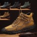 Men's High-Top Leather Hiking Boots - Waterproof and Breathable Outdoor Ankle Boots with Anti-Slip Rubber Sole, Cushioned Insole, and Reinforced Stitching for Hiking, Camping, and Work