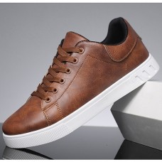 Men's Brown Casual Lace-Up Sneakers - Minimalist Design with White Sole, Everyday Comfort