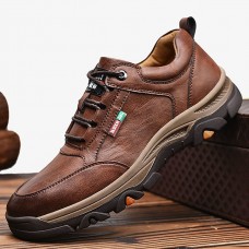 Men's Brown Faux Leather Casual Hiking Shoes with Rugged Sole and Lace-Up Design - Durable Outdoor Footwear for Hiking and Daily Wear