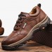 Men's Brown Faux Leather Casual Hiking Shoes with Rugged Sole and Lace-Up Design - Durable Outdoor Footwear for Hiking and Daily Wear