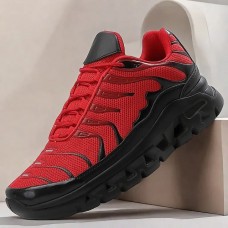 Men's Breathable Athletic Sneakers Red Mesh Running Shoes with Cushioned Sole, Lightweight Design for Training and Daily Wear