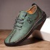 Men's Green Faux Leather Lace-Up Casual Shoes Handcrafted Stitching, Comfortable Fit, and Vintage Style for Everyday Wear