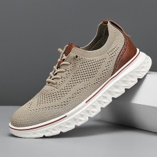 Men's Breathable Knit Lace-Up Sneakers Lightweight Casual Running Shoes with Cushioned Sole for Walking & Everyday Wear