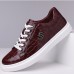 Men's Burgundy Crocodile Pattern Faux Leather Sneakers with Lace-Up Design Stylish Casual Shoes for Everyday Wear