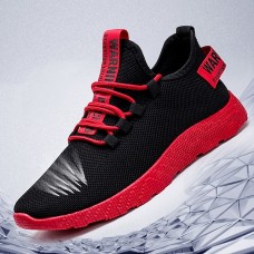 Men's Black and Red Athletic Running Shoes with Breathable Mesh Upper and Non-Slip Sole for Sports and Casual Wear