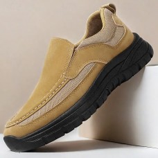 Men's Beige Slip-On Walking Shoes with Breathable Mesh, Durable Rubber Sole, Ideal for Daily Comfort and Outdoor Activities