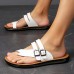 Men's Microfiber Leather Sandals Slippers & Flip-Flops Black Summer Casual Vacation Beach Breathable Buckle Yellow-Brown Red Brown Shoes
