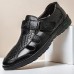 Men's Black Faux Leather Sandals Breathable Cut-Out Design with Adjustable Strap, Comfortable Summer Shoes for Casual and Outdoor Wear