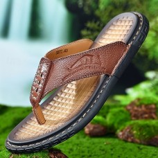 Men's Brown Faux Leather Flip-Flop Sandals with Comfortable Footbed and Durable Rubber Sole - Ideal for Casual Summer Outings and Beachwear