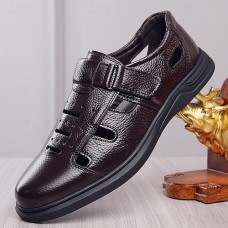 Men's Brown Faux Leather Fisherman Sandals - Breathable Closed-Toe Design with Adjustable Strap for Summer Casual and Outdoor Wear