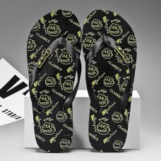 Youthful Black Flip-Flops with Cartoon Skull Print - Fun and Edgy Footwear for Concerts and Festive Casual Outings