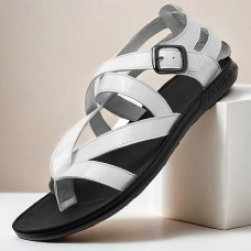 Men's Black Faux Leather Gladiator Sandals with Strappy Design and Buckle Closure, Ideal for Casual Summer Wear