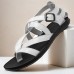 Men's Black Faux Leather Gladiator Sandals with Strappy Design and Buckle Closure, Ideal for Casual Summer Wear