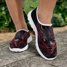 Men's Slip-On Sneakers with Red Dragon Print Lightweight and Breathable Casual Shoes for Walking, Sports and Outdoor Activities
