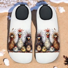 Men's Funny Beach Water Shoes - Cartoon Chicken Print, Quick-Dry Aqua Socks for Swimming, Surfing & Outdoor Activities