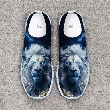 Men's Lion Print Flyknit Sneakers - Lightweight Breathable Athletic Shoes for Running, Gym and Everyday Casual Wear