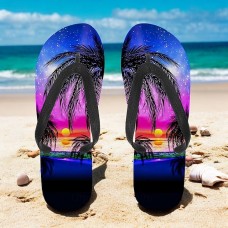 Unisex Tropical Sunset Flip Flops Vibrant Beach Sandals with Palm Tree Print for Summer, Pool and Vacation Wear