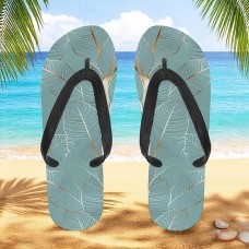 Men鈥檚 Blue Leaf Printed Flip Flops Tropical & Stylish Style for Beach Vacations, Island Hopping & Beachside Dinners
