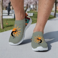 Men's Breathable Tribal Print Slip-On Walking Sneakers Lightweight Flyknit Mesh Shoes for Casual Outdoor Activities
