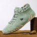 Men's Green Casual High-Top Faux Leather Sneakers Lightweight Breathable Hand-Stitched Lace-Up Shoes for Outdoor Activities