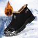 Men's Black Warm Winter Slip-On Ankle Boots with Plush Fur Lining, Non-Slip Sole, and Textured Fabric Comfortable Outdoor Footwear