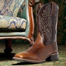 Men's Two-Tone Faux Leather Western Cowboy Boots Classic Embroidered Design, Durable Construction, Perfect for Riding, Outdoor, and Casual Wear