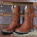 Men's American Flag Embossed Cowboy Work Boots - Durable Brown Faux Leather Western Boots with Rugged Sole for Outdoor and Casual Wear