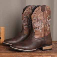 Men's Brown Western Boots with Embroidered Detailing Classic Cowboy Style Boots for Outdoor Events, Casual Gatherings and Western Parties