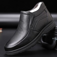 Men's Brown Leather Slip-On Ankle Boots Winter Warm Lining, Comfortable Casual Shoes for Outdoor Wear