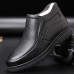 Men's Brown Leather Slip-On Ankle Boots Winter Warm Lining, Comfortable Casual Shoes for Outdoor Wear