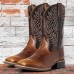 Men's Brown Western Cowboy Boots with Embroidered Shaft, Durable Faux Leather for Ranch and Casual Wear