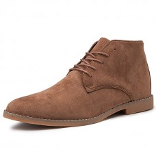 Men's Beige Faux Suede Lace-Up Desert Boots Classic Chukka Style with Comfortable Rubber Sole for Casual Wear