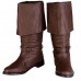 Men's Brown Faux Leather Pirate Boots Fold-Over Cuff Design with Buckle Accents, Perfect for Costumes, Renaissance Fairs, and Themed Events