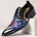 Men's Blue and Gold Floral Pattern Dress Shoes Stylish Formal Shoes for Elegant Parties and Social Gatherings