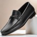 Men's Black Premium Cowhide Leather Loafers with Metal Buckle, Comfortable Slip-On Shoes for Formal and Casual Occasions