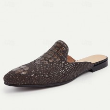 Men's Leather Slip-On Mules - Crocodile Patterned Casual Loafers for Formal and Casual Occasions