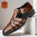 Men's Brown Premium Cowhide Leather Sandals Open-Toe Gladiator Style with Buckle Closure, Comfortable and Breathable Casual Shoes for Summer