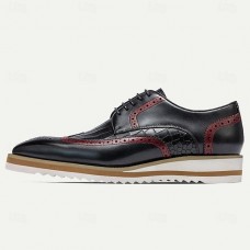 Men's Dress Sneakers Leather Italian Full-Grain Cowhide Slip Resistant Lace-up Black