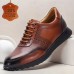 Men's Premium Cowhide Leather Oxford Shoes Perforated Lace-Up Casual Dress Shoes for Business and Formal Events