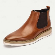 Men's Brown Premium Cowhide Chelsea Boots with White Sole - Elegant and Comfortable for Casual and Formal Wear