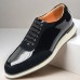 Men's Black Lace-Up Shoes in Patent Leather and Suede with White Sole Premium Cowhide Dress Shoes for Stylish Casual and Formal Wear